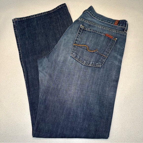 7 For All Mankind Relaxed Fit Button Fly Jeans Dark Blue Wash Men’s Size 33 - Picture 1 of 8